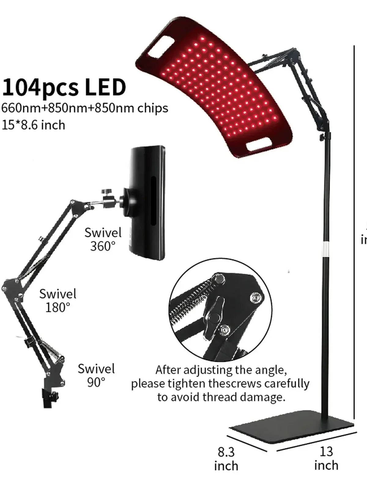 Red Light Lamp for Body Infrared Light Panel with Stand 660nm Red Light &850nm Near Infrared Light Device
