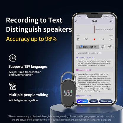 AI Voice Recorder Dictaphone with Real-Time Transcription and Translation Audio Recording Noise Reduction for Lectures Meeti