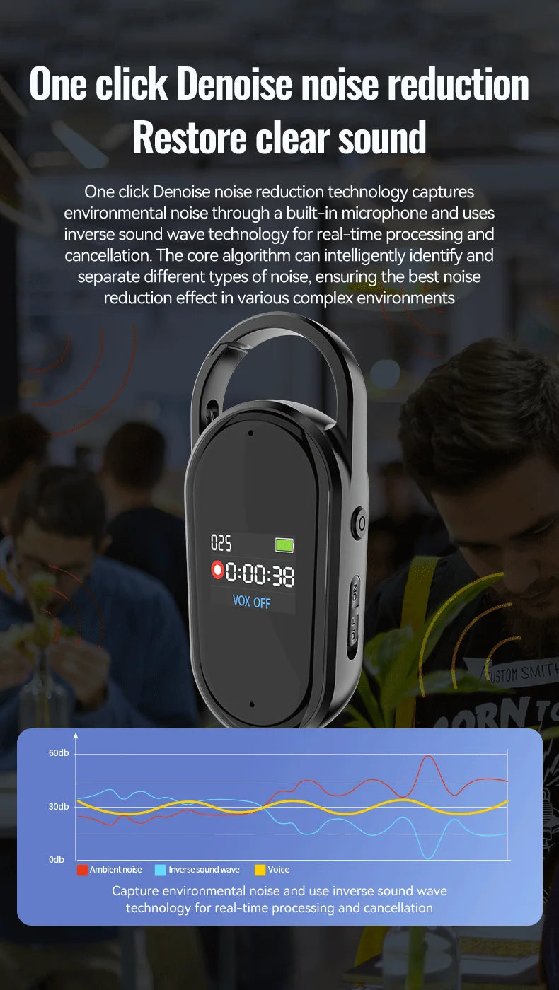 AI Voice Recorder Dictaphone with Real-Time Transcription and Translation Audio Recording Noise Reduction for Lectures Meeti